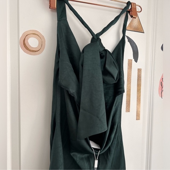 Selfie Leslie halter tie neck forest green draped silky mini dress - Picture 5 of 8